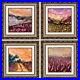 4 Pc Wall Gallery Set Framed Landscape Sunset Countryside Oil Painting On Canvas