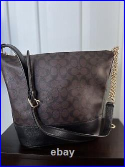 Coach Set Val Women Signature Canvas Leather Crossbody Bag Wallet Set Brown Blk