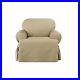 Heavy Weight Cotton Canvas 1 Piece T Cushion Chair Slipcover in Khaki