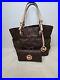 MICHAEL Kors Brown Signature Coated Canvas Leather Jet Set East West Tote Bag