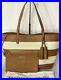 Nwt Michael Kors Large East West Striped Canvas Leather Tote Bag & Pouch -$298