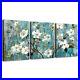 Set of 3 White Flowers Blue Canvas Wall Art for Home And Dormitory Decoration