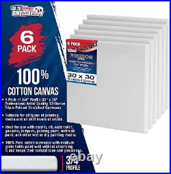 U. S. Art Supply 30 x 30 inch Stretched Canvas 12-Ounce Triple Primed, 6-Pack